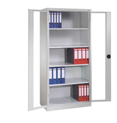Stahlschrank 8920-055 S10117 lichtgrau, Acrylglas 93,0 x 40,0 x 195,0 cm, aufgebaut